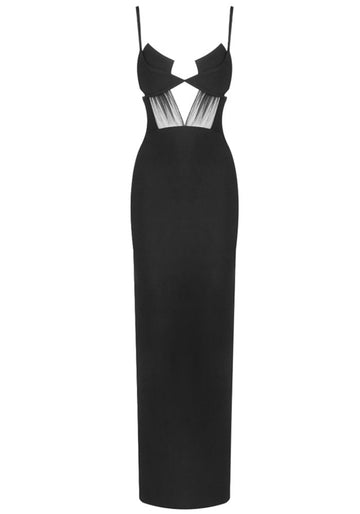 Mesh Insert Maxi Dress Black