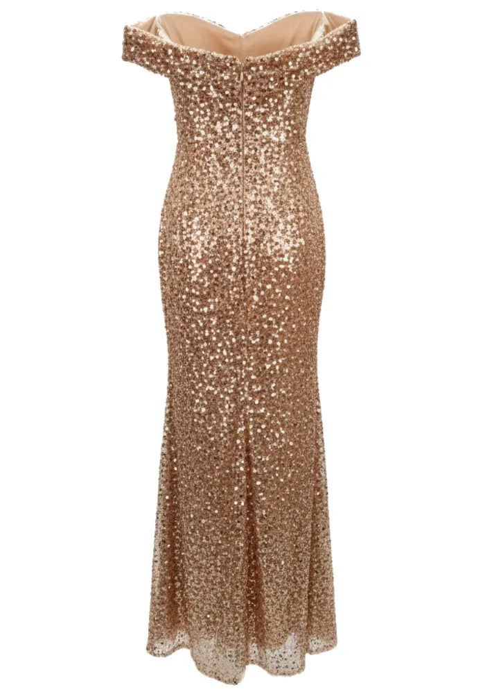 Bardot Structured Sequin Maxi Dress Gold