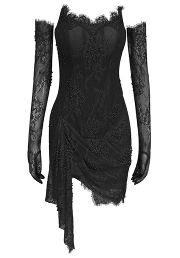 Strapless Embellished Lace Corset Dress Black