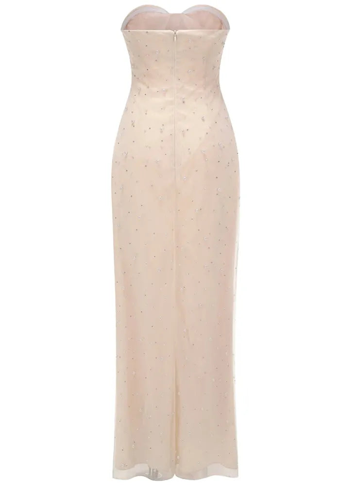 Strapless Pearl Maxi Dress Ivory