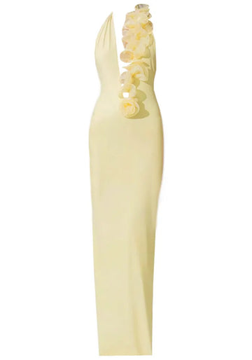 Halter Floral Maxi Dress Yellow