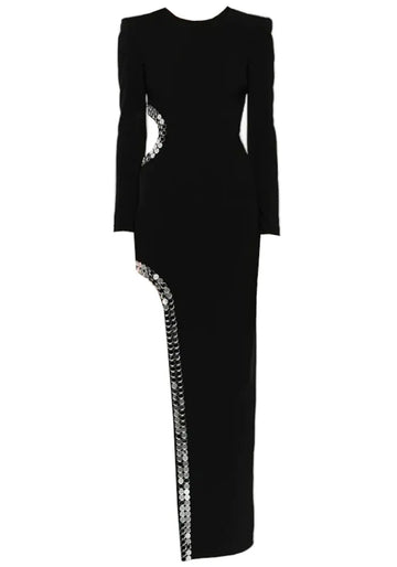 Long Sleeve Mirrored Detail Maxi Dress Black