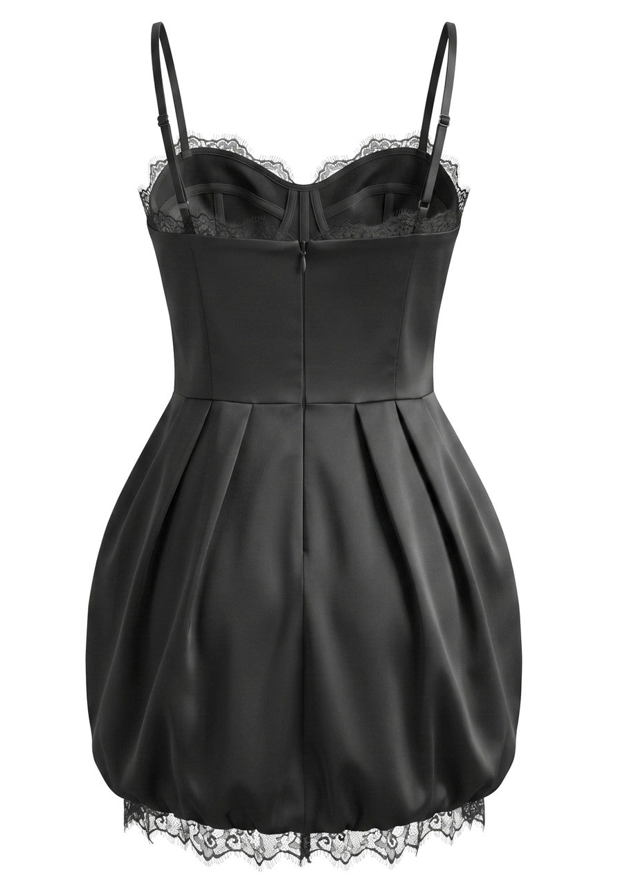 Lace Trim Bubble Dress Black