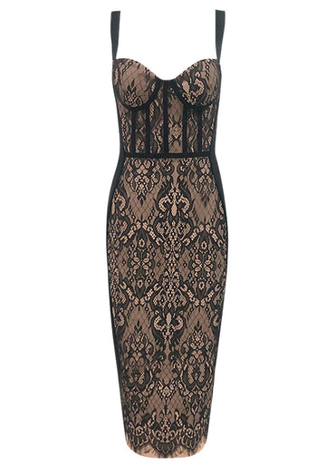 Lace Corset Midi Dress Black