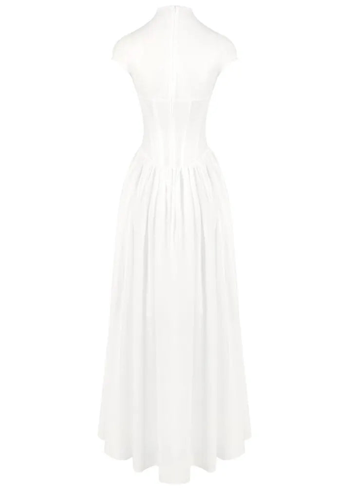 Structured Mesh A Line Maxi Dress White