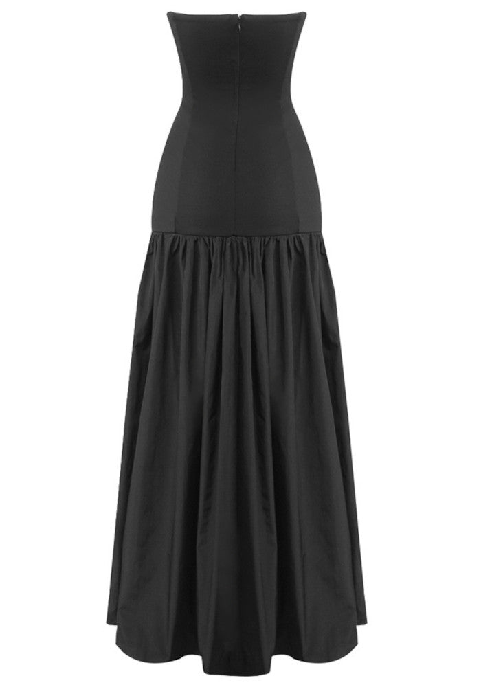 Strapless Cut Out Detail A Line Maxi Dress Black