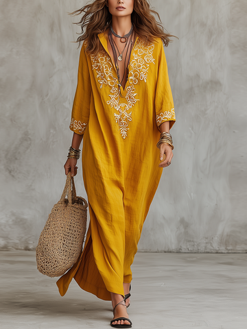 Bohemian Embroidered Kaftan Maxi Dress