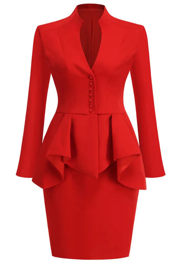 Long Sleeve Peplum Dress Red