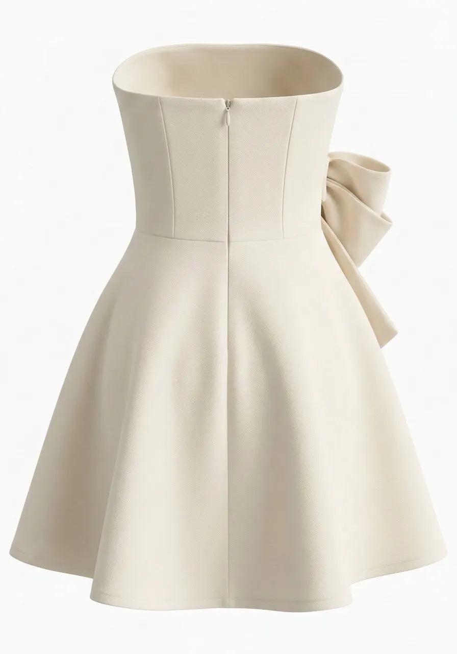 Strapless Floral Detail A Line Dress Ivory