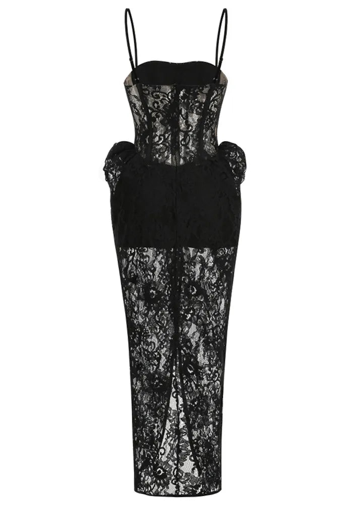 Structured Lace Maxi Dress Black