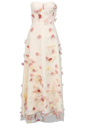 Strapless Floral Corset Maxi Dress Ivory