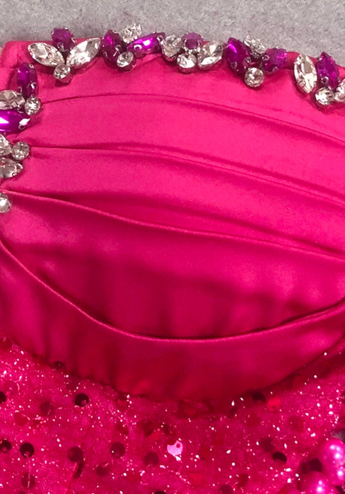 Bardot Draped Bustier Embellished Maxi Dress Hot Pink