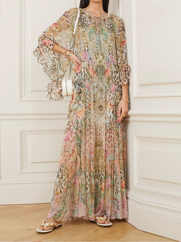 Romantic Tiered Chiffon Floral Maxi Dress