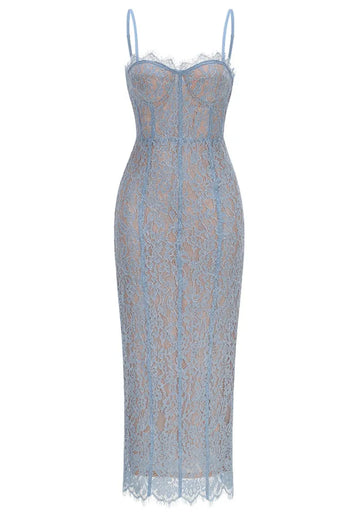 Structured Lace Midi Dress Blue