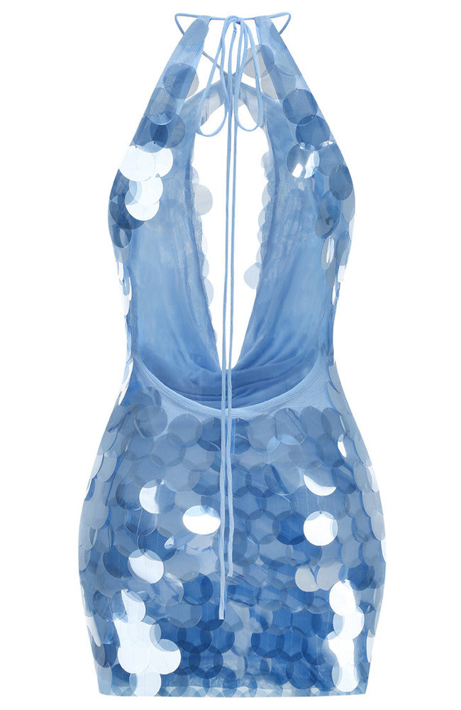 Halter Big Sequin Dress Blue