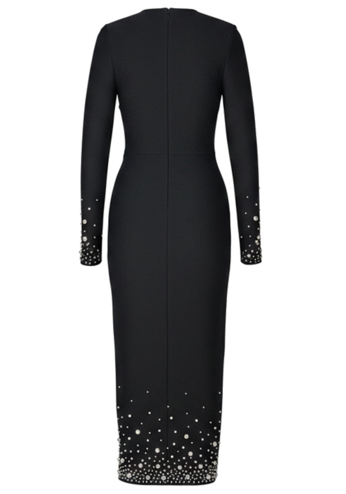 Long Sleeve Crystal Midi Dress Black