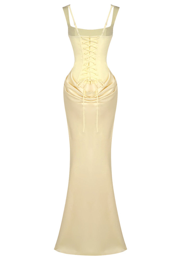 Draped Corset Maxi Dress Light Yellow