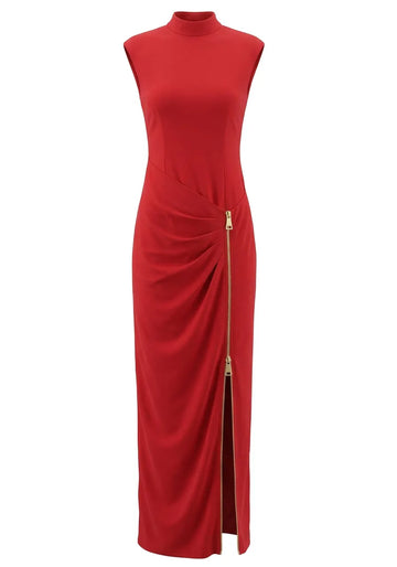 Zipper Detail Maxi Dress Red