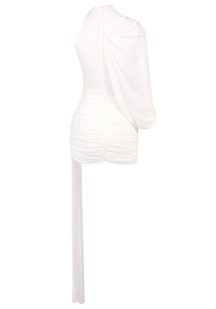 One Shoulder Draped Dress White