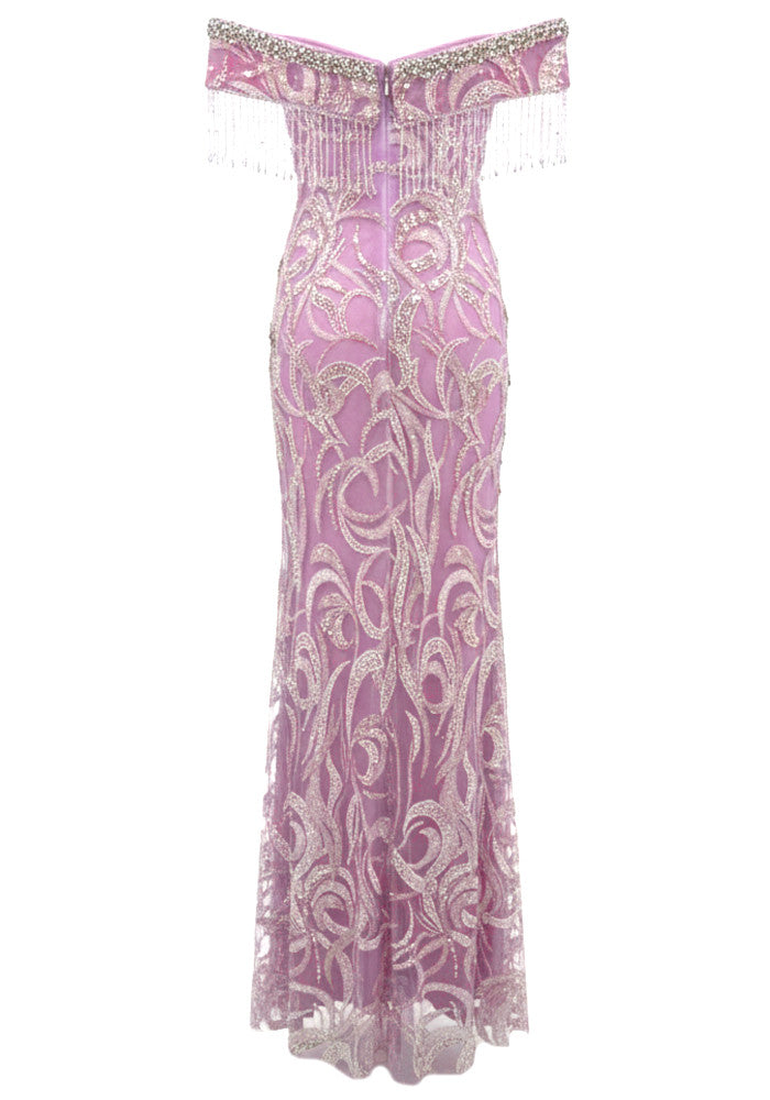 Bardot Crystal Tassel Maxi Dress Pink