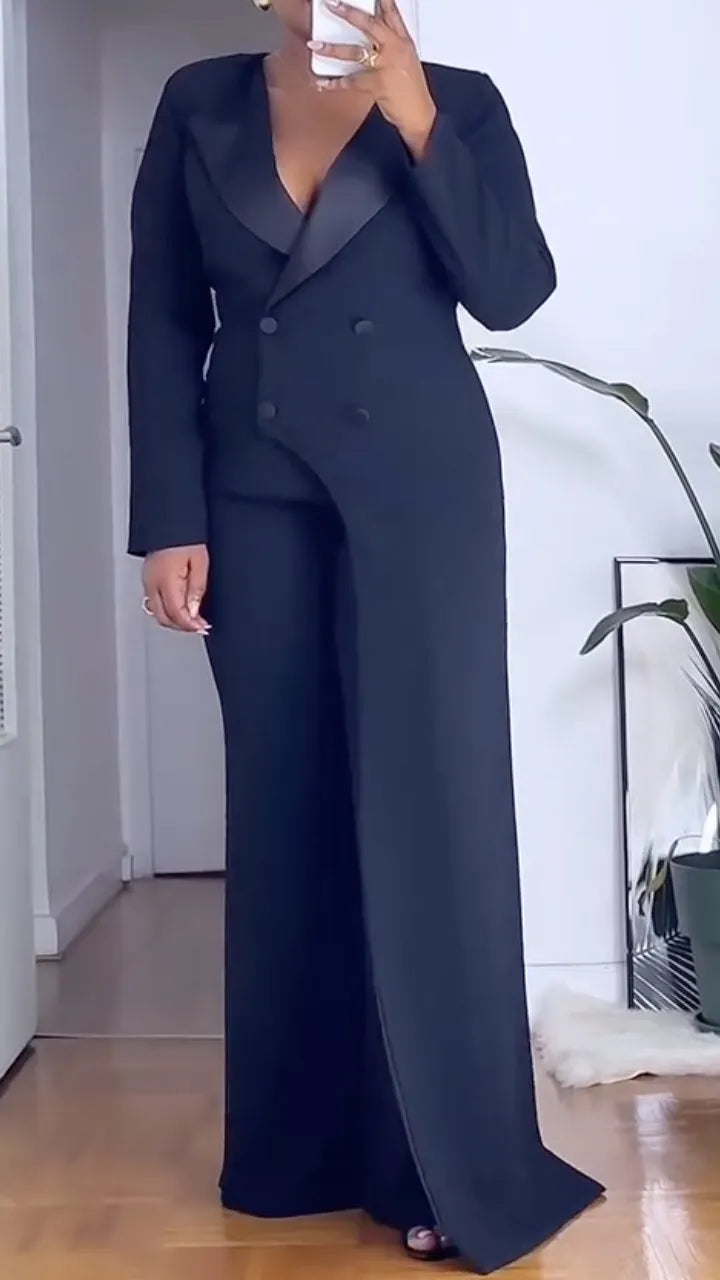 Lapel Double-Breasted Irregular Wide-Leg Suit