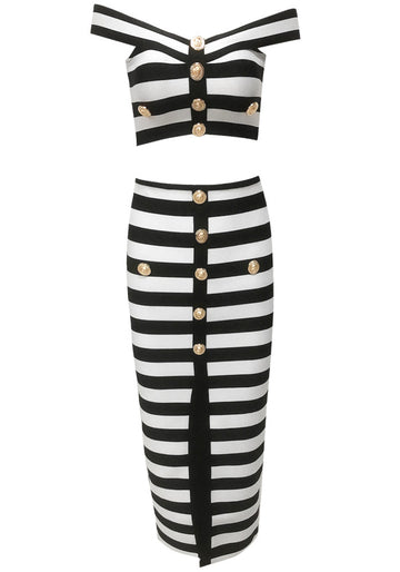 Bardot Stripes Two Piece Midi Dress Black White