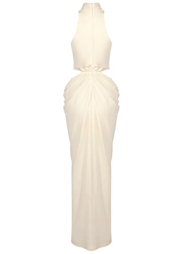 Draped Cut Out Detail Maxi Dress Ivory