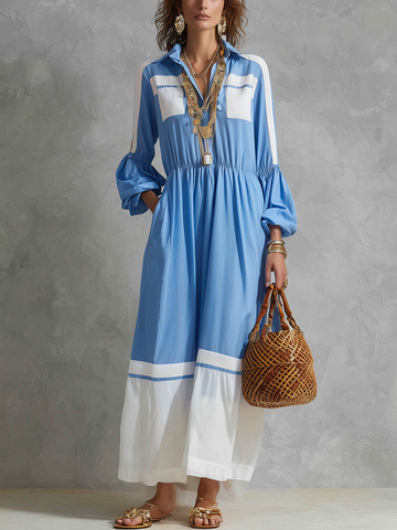 Bohemian Blue Patchwork Long Dress