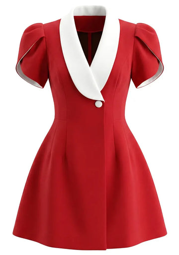 Short Sleeve A Line Dress Red White