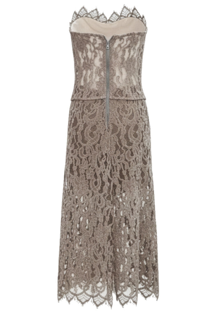 Strapless Crochet Corset Two Piece Midi Dress Brown