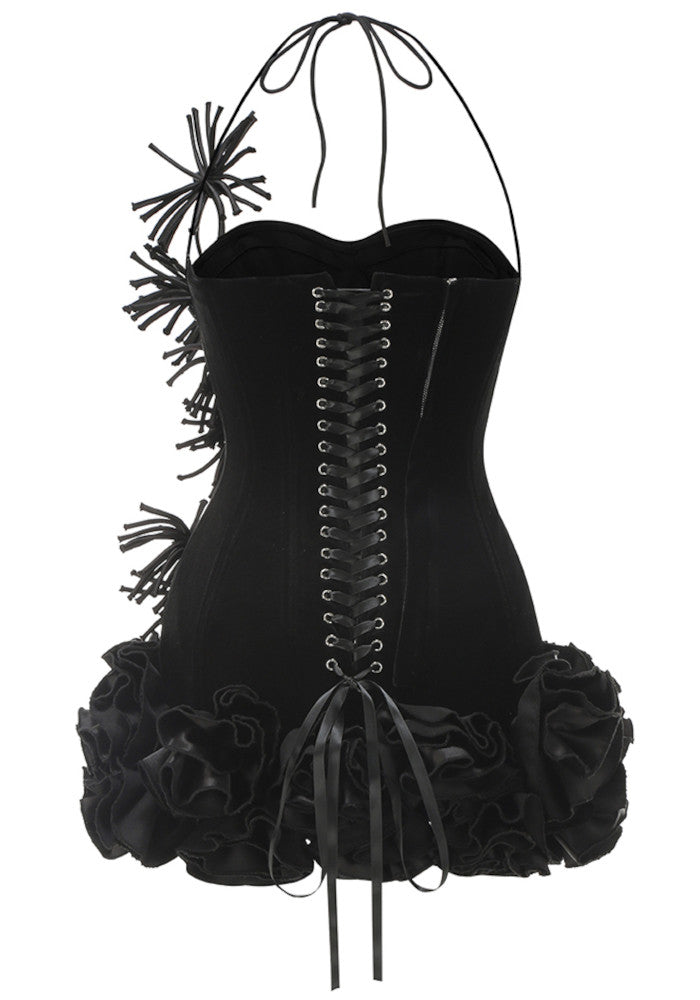 Halter Corset Floral Dress Black