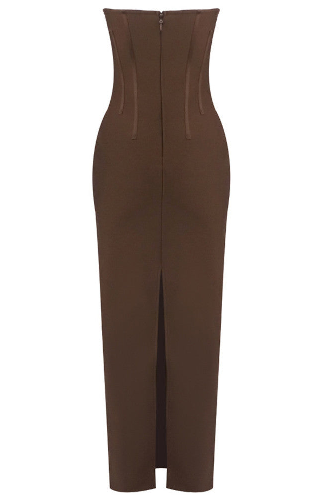Strapless Bustier Maxi Dress Brown