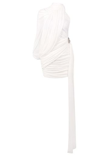 One Shoulder Draped Dress White