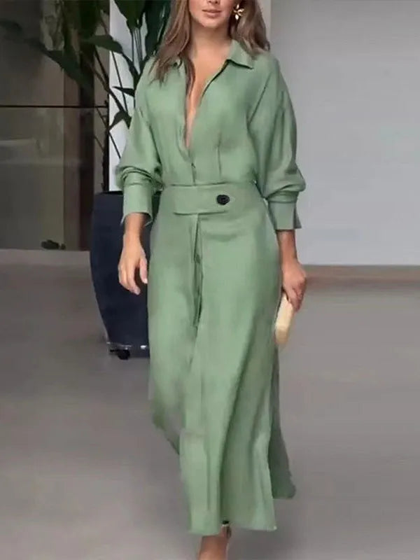 Elegant Long Sleeve Simple Shirt Dress