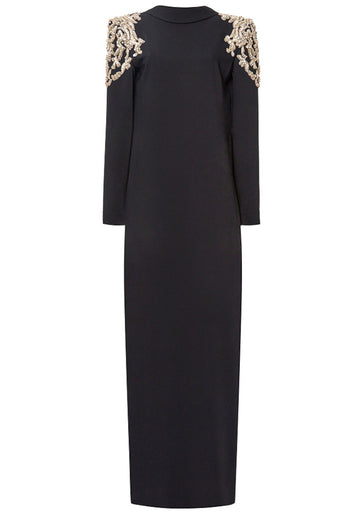 Long Sleeve Sequin Shoulder Maxi Dress Black