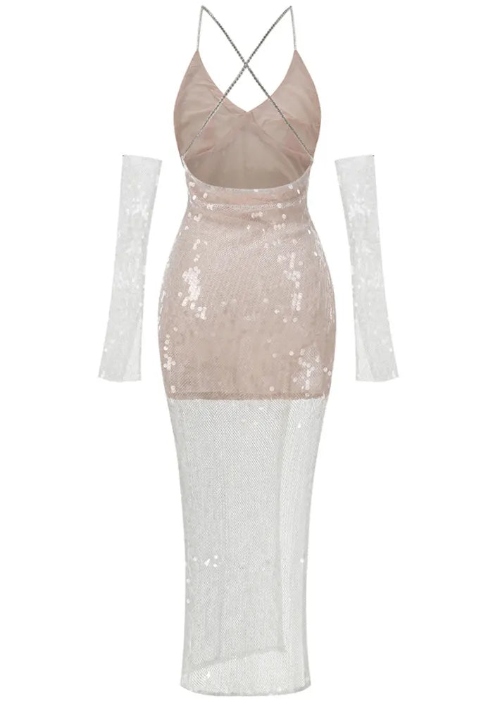 Sequin Maxi Dress Nude