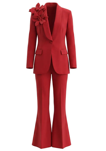 Floral Detail Suit Red