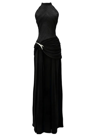 Halter Draped A Line Maxi Dress Black