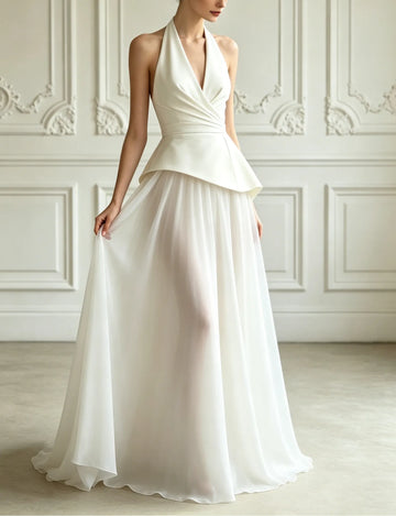 Women's Halter Neck Sleeveless Maxi Dress with Peplum Detail