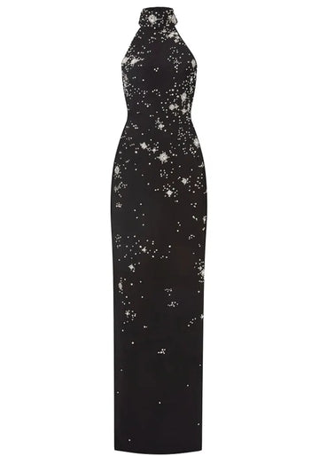 Halter Embellished Maxi Dress Black