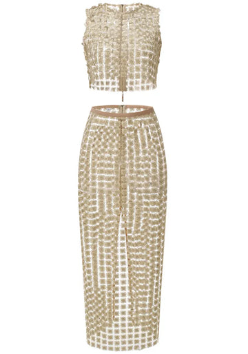 Floral Two Piece Maxi Dress Gold