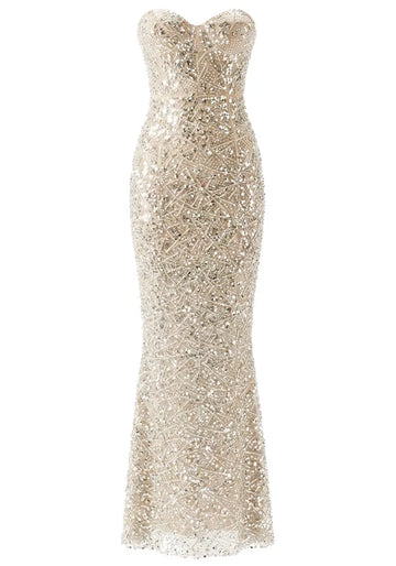 Embellished Strapless Bustier Maxi Dress Nude