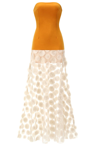 Strapless A Line Maxi Dress Mustard Ivory