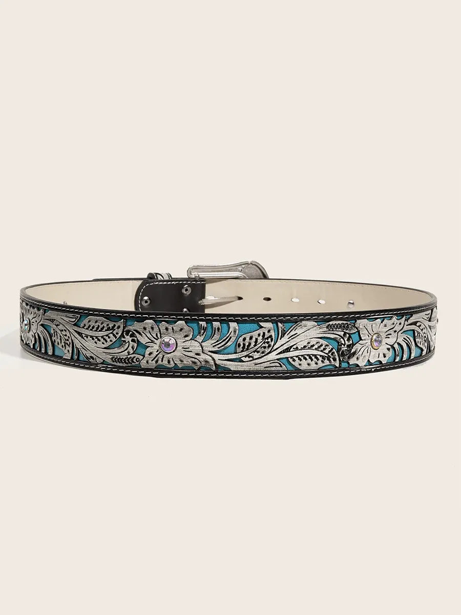 Women's Embossed Rhinestone PU Leather Personalized Belt MDA0495H9T