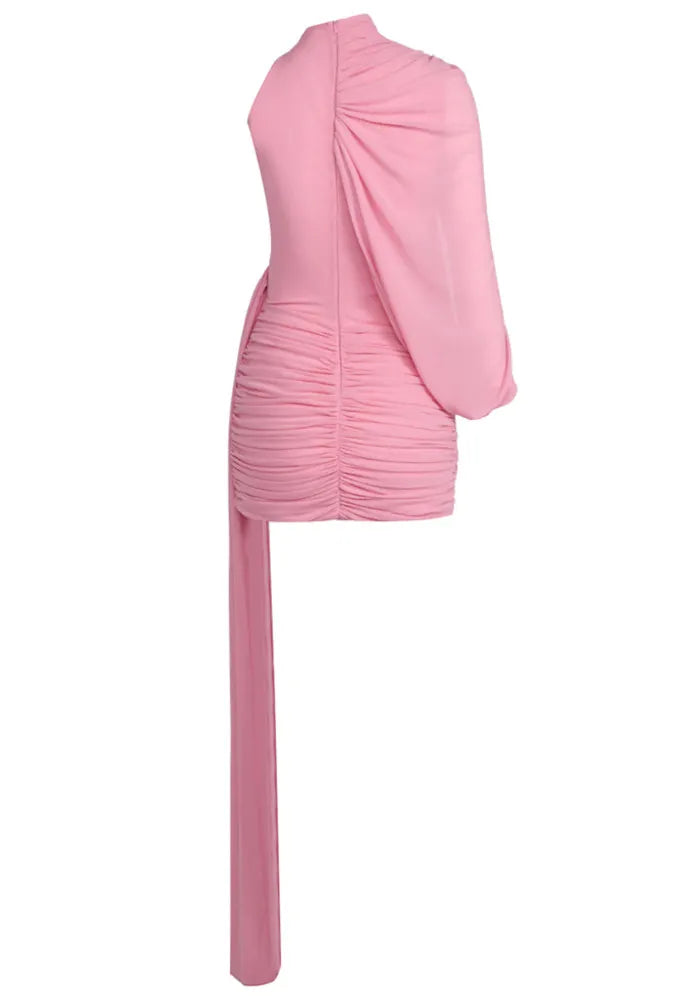 One Sleeve Draped Dress Pink