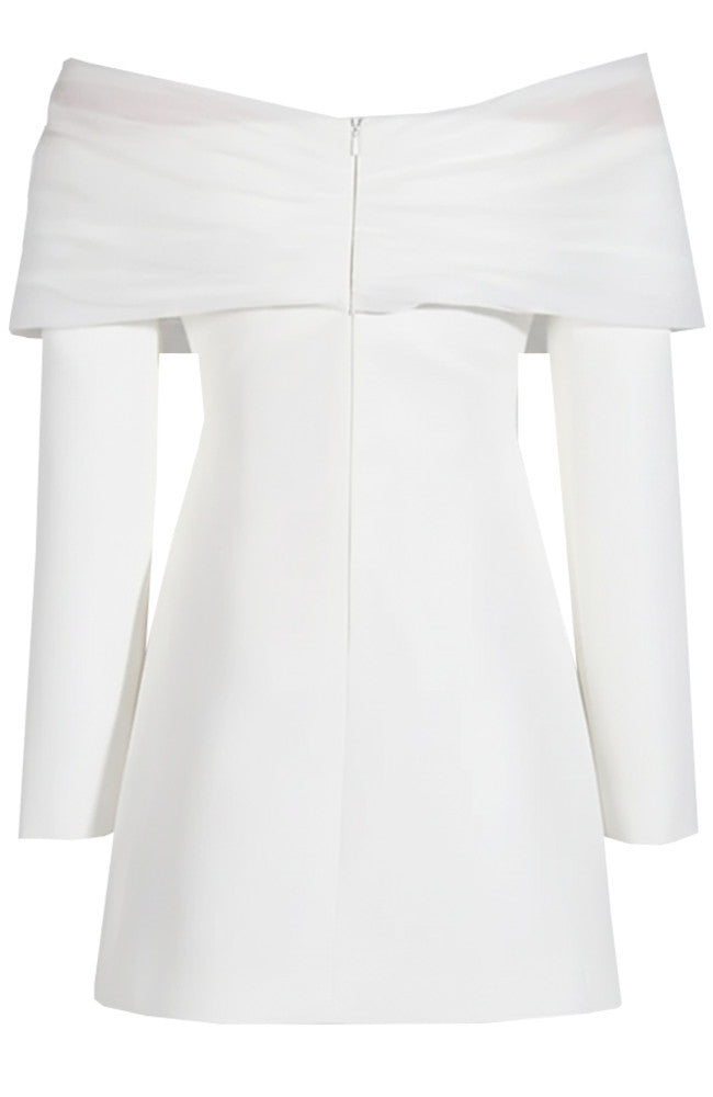 Long Sleeve Mesh Bardot Blazer Dress White