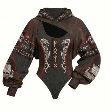 Viking Print Women's Hooded Jumpsuit Two-Piece Set