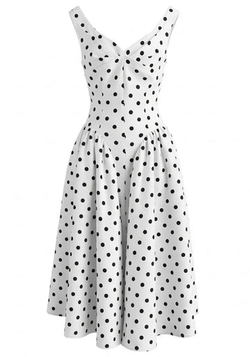 Polka Dot A Line Midi Dress Black White