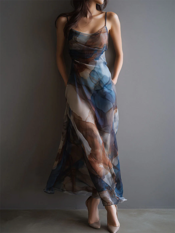 Elegant And Flowing Watercolor-print Dress