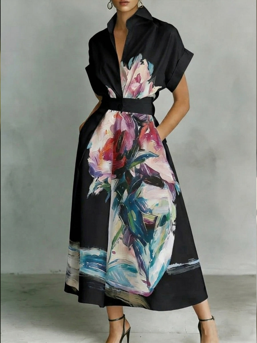 Elegant Abstract Art Print Cotton Sleeveless Dress